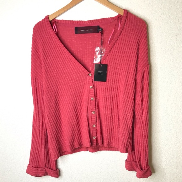 Code X Mode Long Sleeved Brushed Knit Boyfriend Cardigan Pink /Red Small NEW - Picture 2 of 7